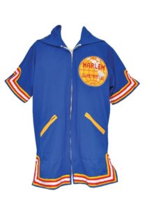 Mid 1970s Geese Ausbie Harlem Globetrotters Worn Warm-Up Jacket, Socks, Knee Pads and Wristbands