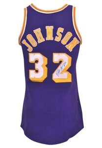 Mid 1980s Ervin “Magic” Johnson Los Angeles Lakers Game-Used & Autographed Road Jersey