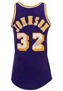 Mid 1980s Magic Johnson Los Angeles Lakers Game-Used & Autographed Road Jersey