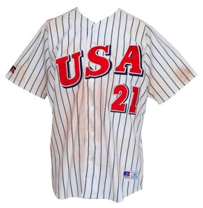 Mid 1990s Jason Giambi USA Baseball Game-Used & Autographed Jersey