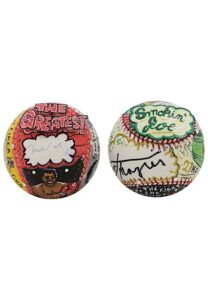 Muhammad Ali & Joe Frazier Single-Signed Charles Fazzino Hand Painted Pop Up Art 3D Baseballs