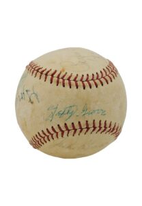 Multi Signed OAL Reach Baseball Including Lefty Grove, Jackie Robinson, Bob Feller, & Rogers Hornsby