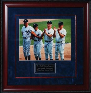 NY Yankees Framed & Autographed Photo with Mantle, Whitey & Scooter