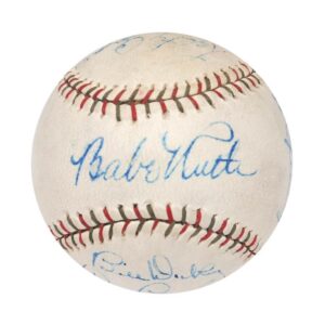 NY Yankees Hall of Famers & All-Time Greats Autographed Baseball with Ruth & Gehrig