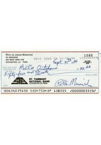 Pete Maravich Autographed Personal Bank Check