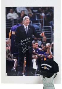 Phil Jackson Los Angeles Lakers Autographed Oversized Photo & NBA Champions Cap