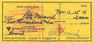 “Pistol” Pete Maravich Signed Check & Stub