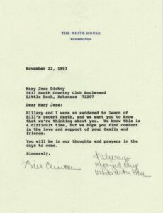 President Bill Clinton Signed TLS on White House Stationary to Bill Dickey’s Widow