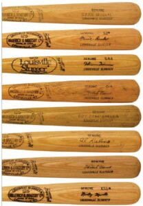 Professional Model Post Career Bats —Thurman Munson, Roberto Clemente x2, Ernie Banks, Al Kaline, Roy Campanella, Mickey Mantle & Stan Musial