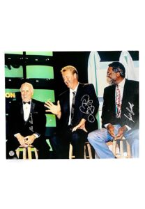 Red Auerbach, Larry Bird & Bill Russell Multi-Signed Oversized Photo