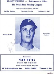 Roger Maris NY Yankees Autographed Dinner Program Page