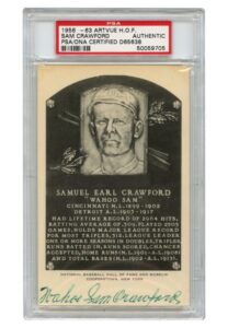 Sam Crawford Signed HOF B&W Plaque Postcard