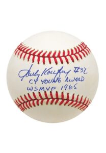 Sandy Koufax Single-Signed Baseball with Career Stats Inscribed