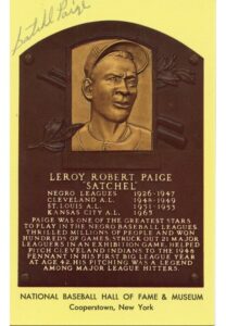 Satchel Paige Signed Hall of Fame Plaque Card