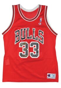 Scottie Pippen Chicago Bulls Autographed Replica Road Jersey with “HOF 10” & “6x Champs” Inscriptions