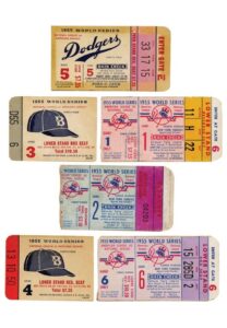 Seven 1955 World Series Ticket Stubs & Two Full Tickets – Six Autographed by Winning Pitcher