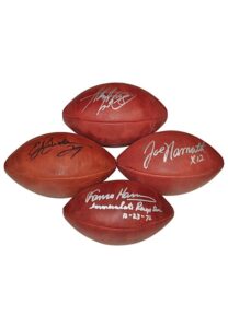 Single-Signed Autographed Footballs — Joe Namath, Eric Dickerson, Franco Harris & Adrian Peterson