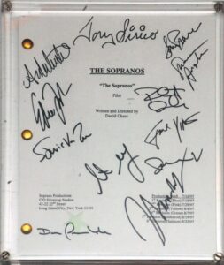 Sopranos Cast Autographed Pilot Script with LE Crew Shirt & Autographed DVD Set