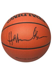 Spalding Official Houston Rockets Game-Used Basketball Autographed By Hakeem Olajuwon