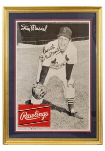 Stan Musial Single-Signed Framed Large “Rawlings” Advertisement Piece