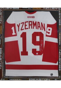 Steve Yzerman Detroit Red Wings Autographed Jersey Display Piece With Unique Game Used Hockey Stick Frame