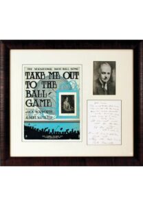 “Take Me Out To The Ball Game” Handwritten & Signed Lyrics By The Original 1908 Songwriter Jack Norworth