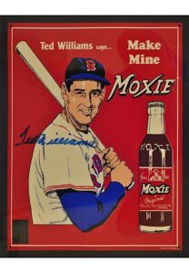 Ted Williams Autographed Tin “Moxie Cola” Advertisement Piece