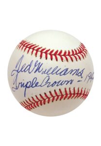 Ted Williams Single-Signed Baseball Inscribed “Triple Crown 1942 1947”