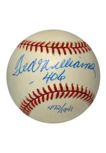 Ted Williams Single-Signed Baseball With 406 Inscription