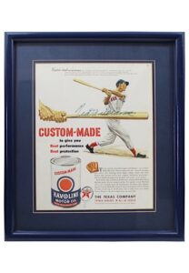 Ted Williams Single-Signed Havoline Motor Oil Advertisement Piece