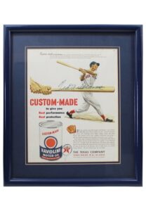 Ted Williams Single-Signed Havoline Motor Oil Advertisement Piece