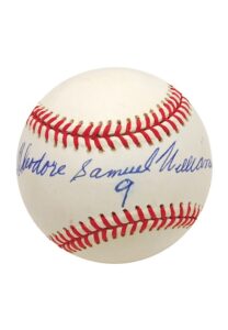 Theodore Samuel Williams “9” Single-Signed Baseball