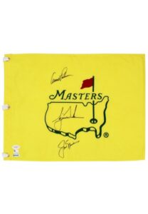 Tiger Woods, Jack Nicklaus & Arnold Palmer Multi-Signed “Masters” Pin Flag