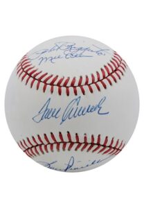 Tom Seaver, Mel Allen, Phil Rizzuto & Lou Piniella Multi-Signed ONL Baseball