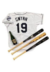 Tony Gwynn SD Padres Signed Commemorative Bats, Jersey & Champagne Bottle