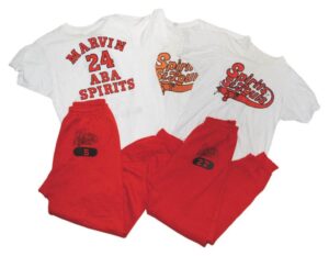 Two Pair of St. Louis Spirits ABA Player Worn Sweatpants with Three Team Issued T-shirts