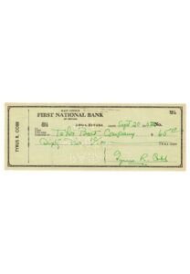 Ty Cobb Autographed Personal Bank Check