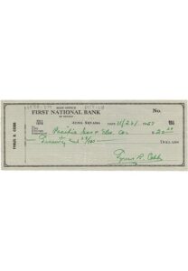 Tyrus R. Cobb Signed Personal Check