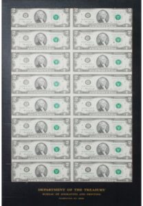 Uncut Sheet of 16 $2 Federal Reserve Notes with Original Department of the Treasury Packaging