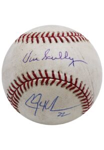 Vin Scully & Clayton Kershaw Dual-Signed & Game-Used OML Baseball