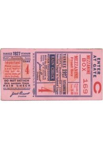 Walter Johnson’s Personal 1927 World Series Ticket Stub — Game 4