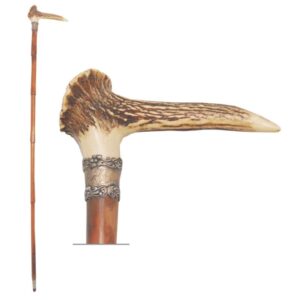 Wyatt Earp Stag Horn Walking Stick with Engraved Silver Monogram Band