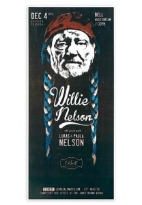 12/4/2012 Willie Nelson at Bell Auditorium – Augusta, Georgia Autographed Concert Poster