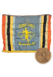 1932 LA Olympics Banner & Participation Medal