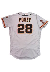 2016 Buster Posey San Francisco Giants Game-Used 4 Home Run Road Jersey