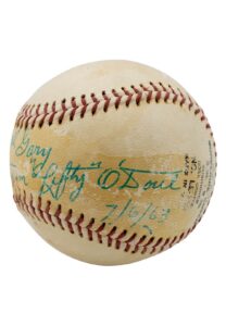 7/6/1963 Lefty O’Doul Signed and Personalized Little League Baseball