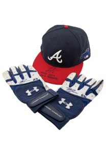 Freddie Freeman Game-Used & Autographed 2013 Playoffs Cap & Rookie Game-Used & Autographed Batting Gloves