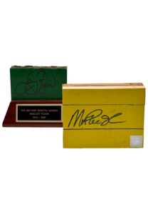 Larry Bird & Magic Johnson Autographed Court Pieces