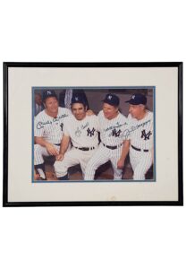 Mickey Mantle, Yogi Berra, Whitey Ford & Joe DiMaggio Autographed & Framed Photo