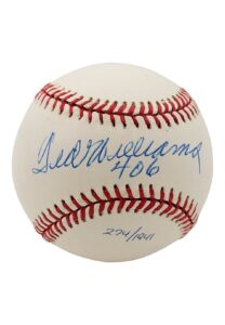 Ted Williams “.406” Signed & Inscribed Baseball LE 274/1941